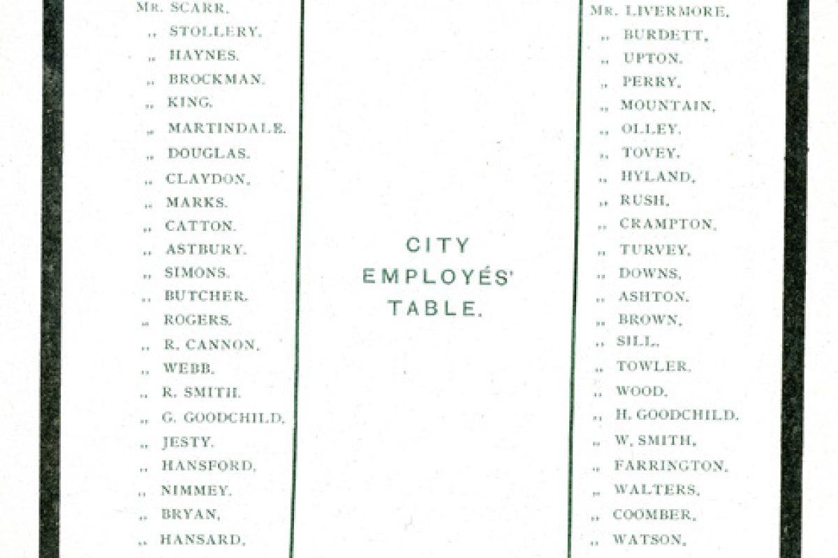 The seating plan for the wedding banquet of Emslie and Laura Horniman in 1886 at Surrey Mount.